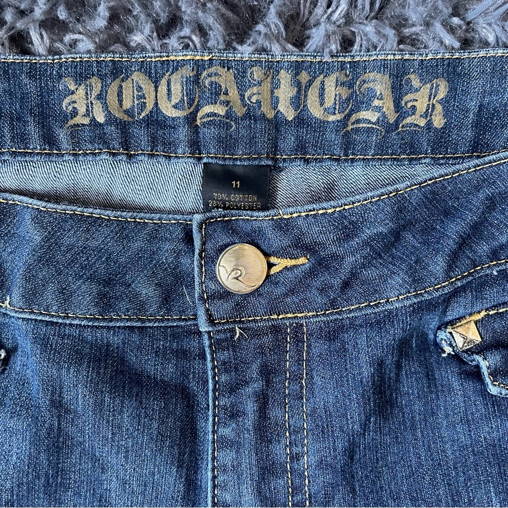 Rocawear Slim Straight Denim Jeans w/ Gold Accents Y2K Streetwear